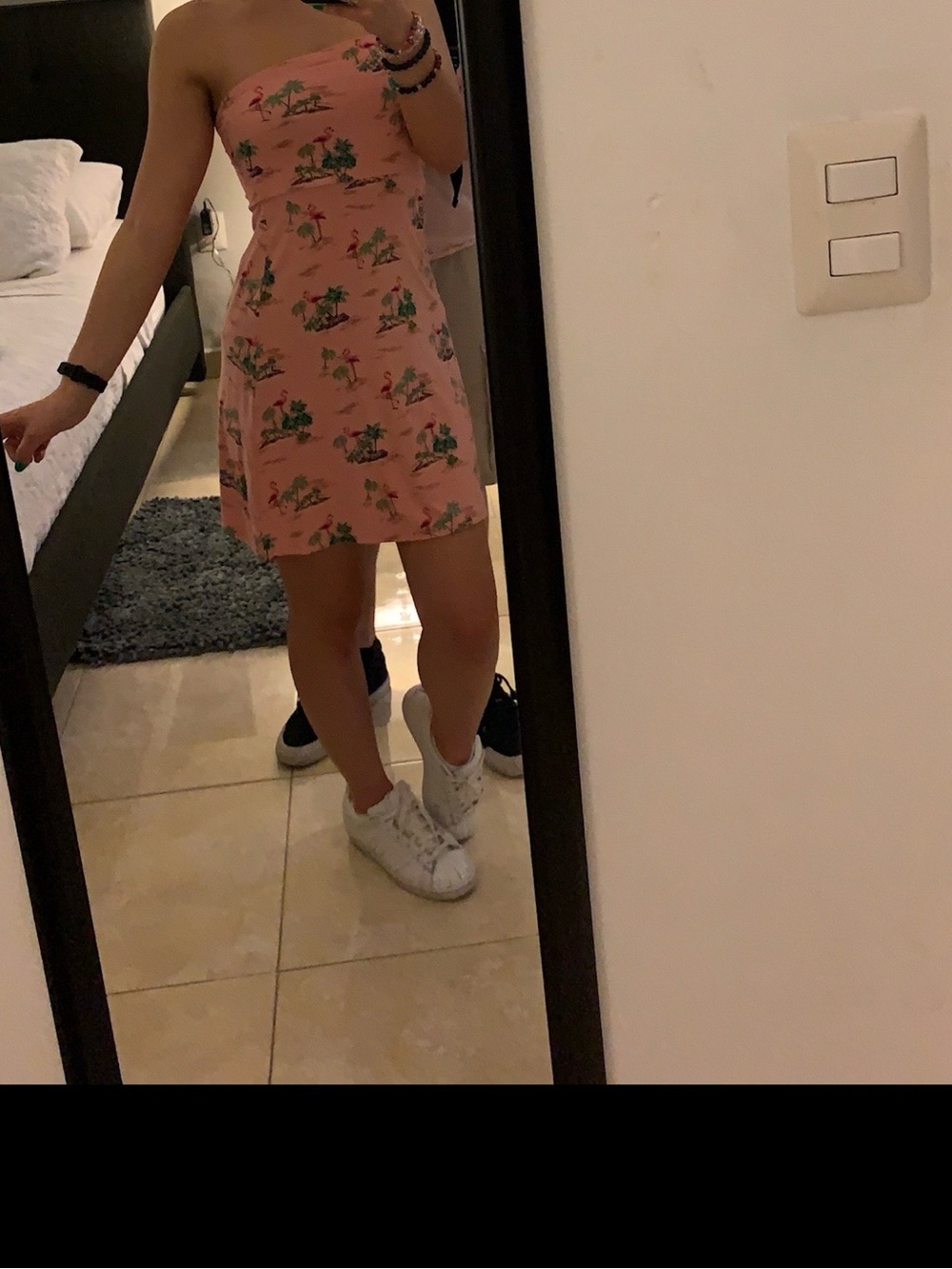 A line Summer strapless dress Hawaiian vacation flamingo - Picture 3 of 3